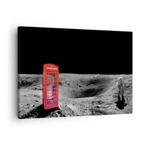 Canvas picture - Red telephone booth on the moon - 70x50cm - Space Joke - Modern wall decoration for the living room and bedroom ARTTOR