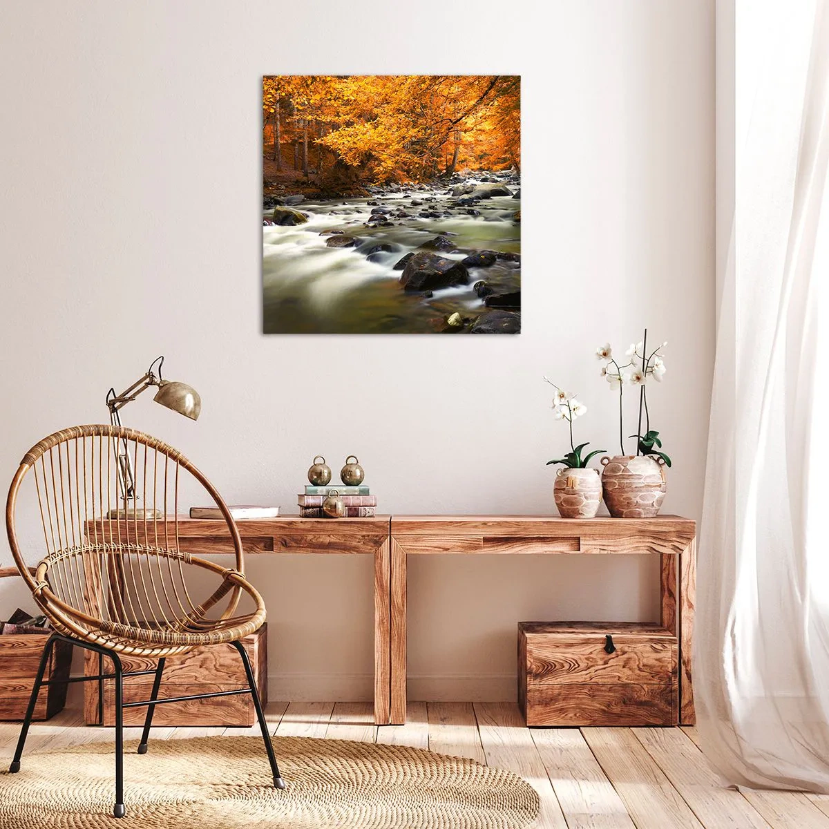Canvas picture - Brook in a Golden Forest - 50x50 cm