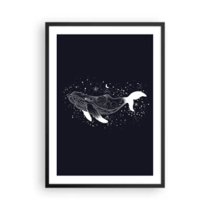 Poster in black frame - A space whale in a graphic style on a black background - 50x70cm - In the Ocean of Universe - Modern wall decoration for the living room and bedroom ARTTOR