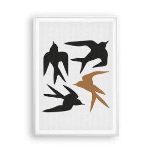 Poster in white frmae - Swallows at Play - 70x100 cm