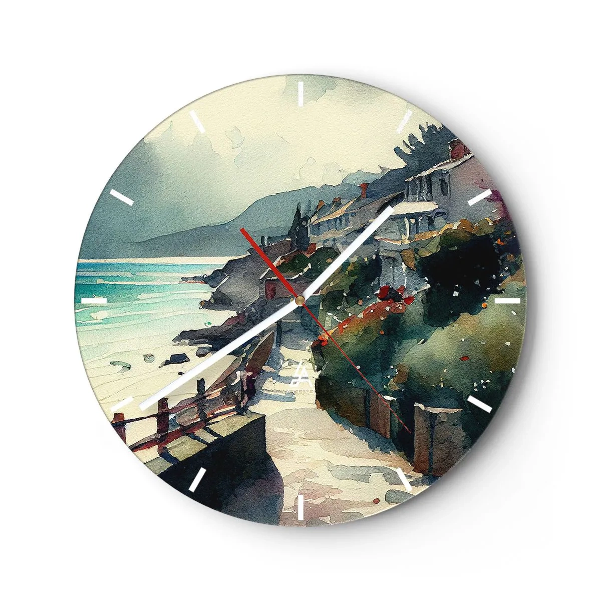 Wall clock - Clock on glass - Mediterranean Town - 40x40 cm