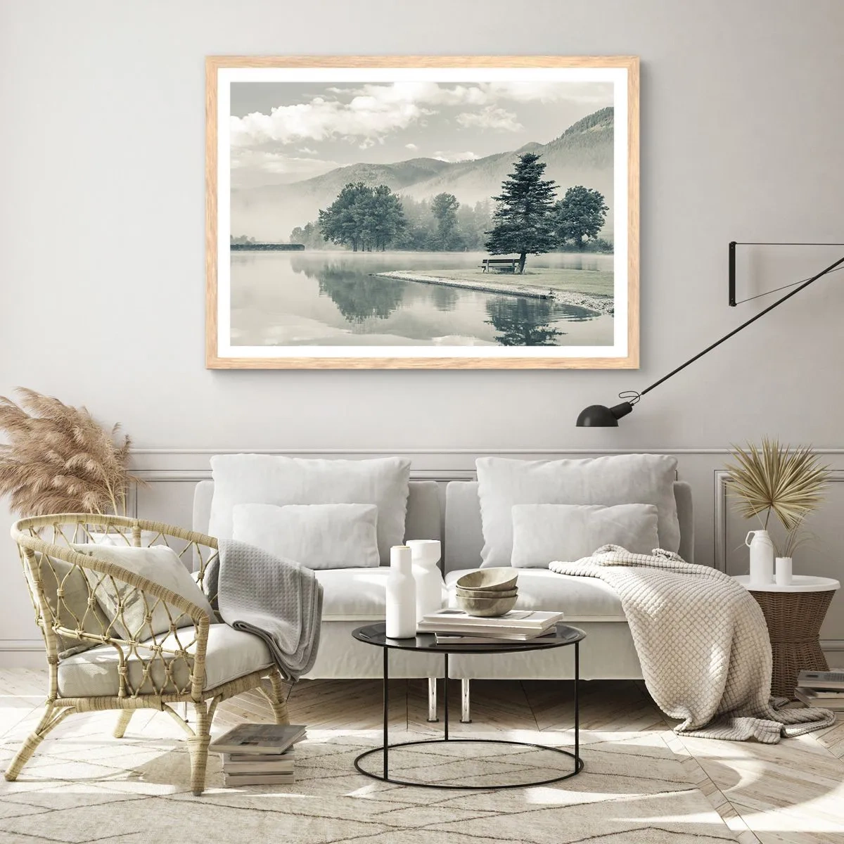 Poster in light oak frame - Lake Is Still Asleep - 50x40 cm