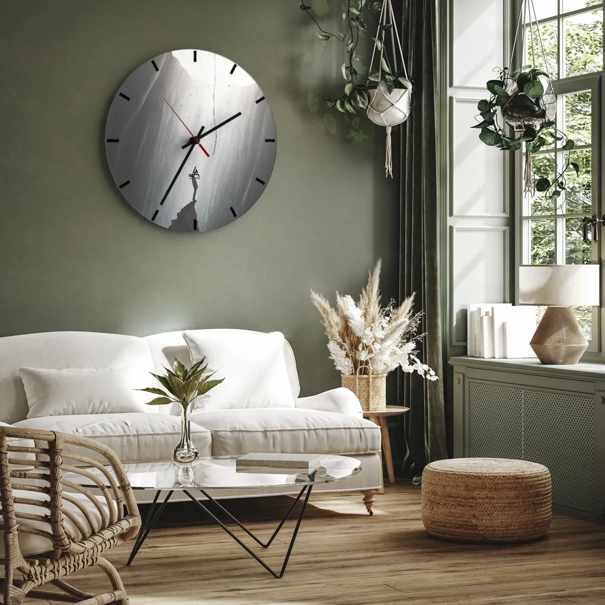 Wall clock - Clock on glass - A figure standing on the edge of a cliff among monumental rocks - 30x30cm - There Is Always Some Way Out - Modern wall decoration for the living room, kitchen, and bedroom ARTTOR