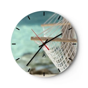 Wall clock - Clock on glass - Hammock over turquoise water - 30x30cm - Relax Time - Modern wall decoration for the living room, kitchen, and bedroom ARTTOR