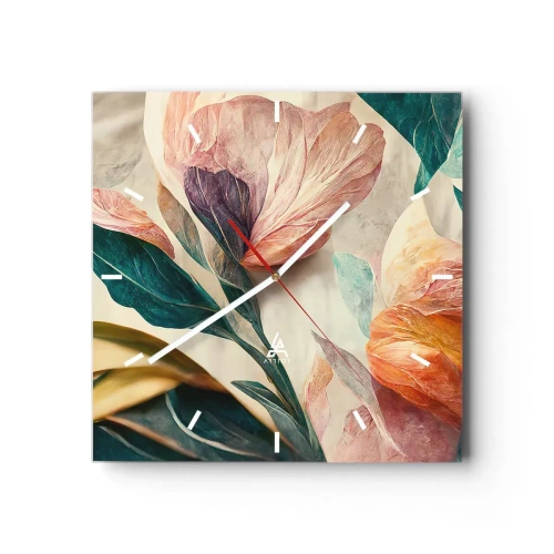Wall clock - Clock on glass - Flowers of Southern Islands - 40x40 cm