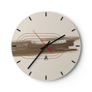 Wall clock - Clock on glass - A minimalist pattern with lines and a beige background. - 30x30cm - Blast of Grey - Modern wall decoration for the living room, kitchen, and bedroom ARTTOR
