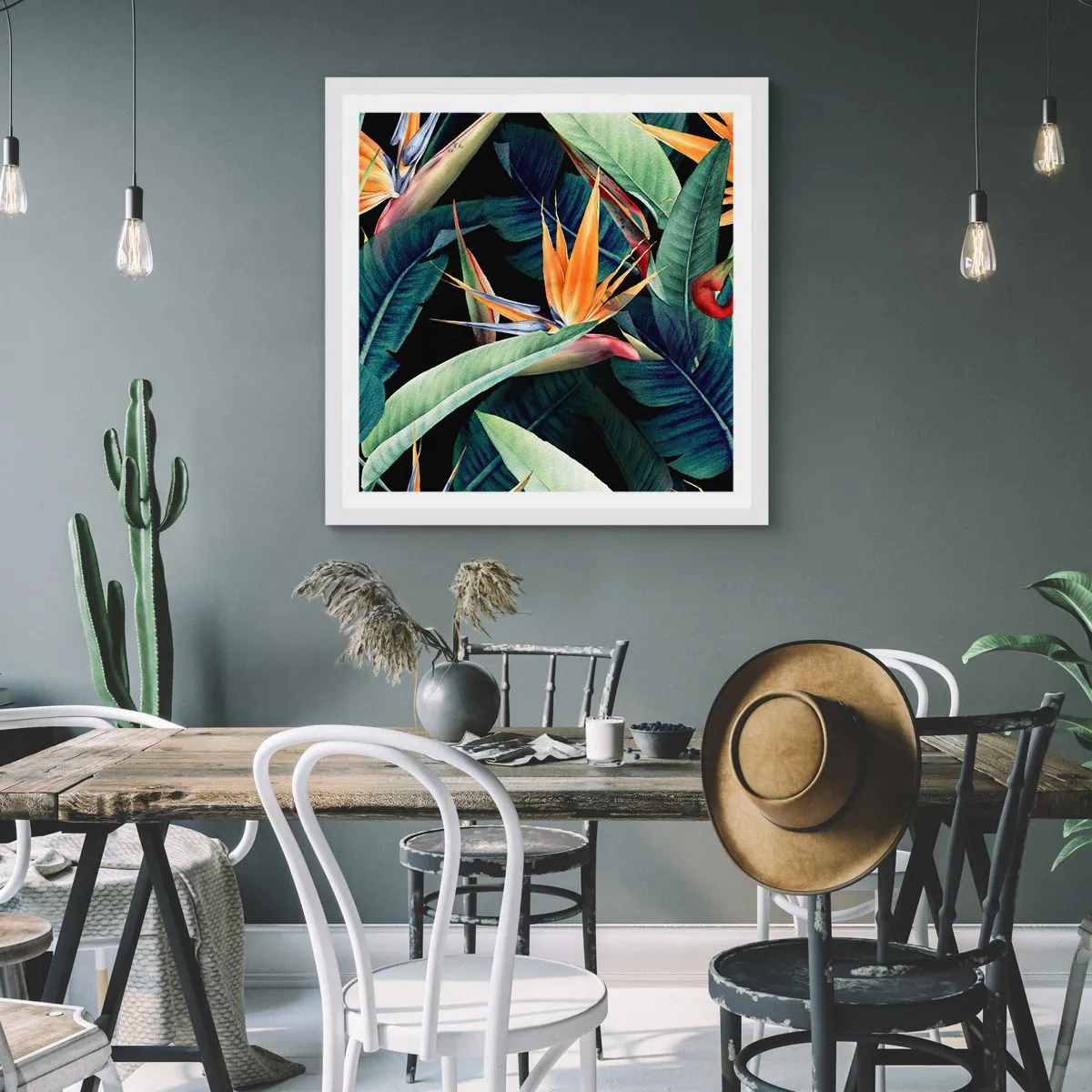 Poster in white frmae - Flaming Flowers of the Tropics - 40x40 cm