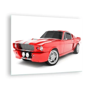 Glass picture - Red classic Mustang sports car - 70x50cm - Mustang fast as a Wind - Modern wall decoration for the living room and bedroom ARTTOR