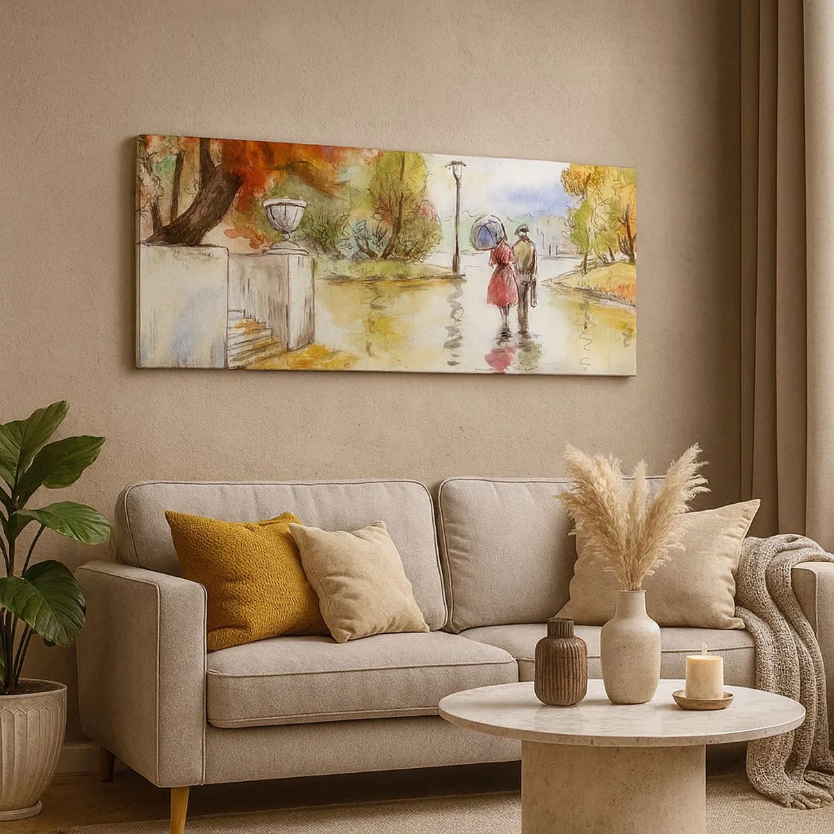 Canvas picture - Romantic Autumn in a Park - 100x40 cm