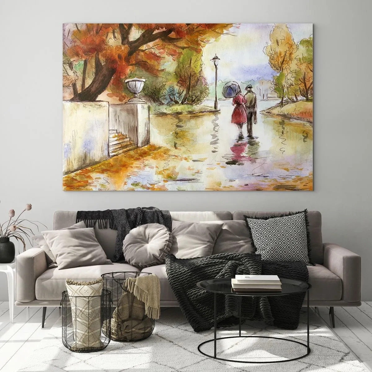 Glass picture - Romantic Autumn in a Park - 100x70 cm