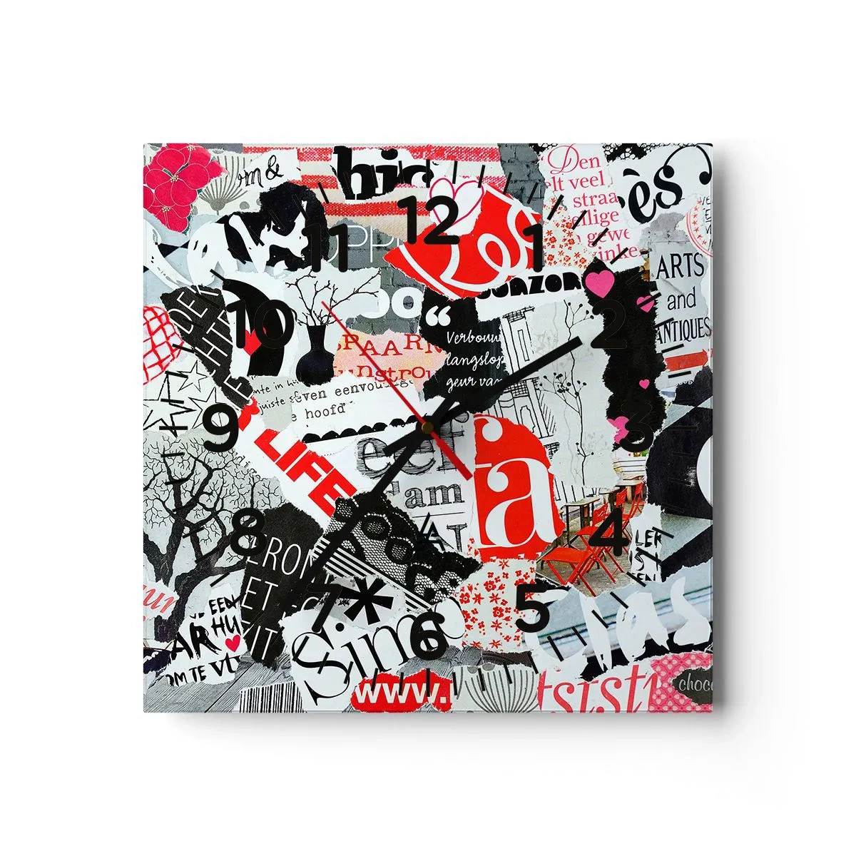 Wall clock - Clock on glass - Hipster's Collage - 40x40 cm