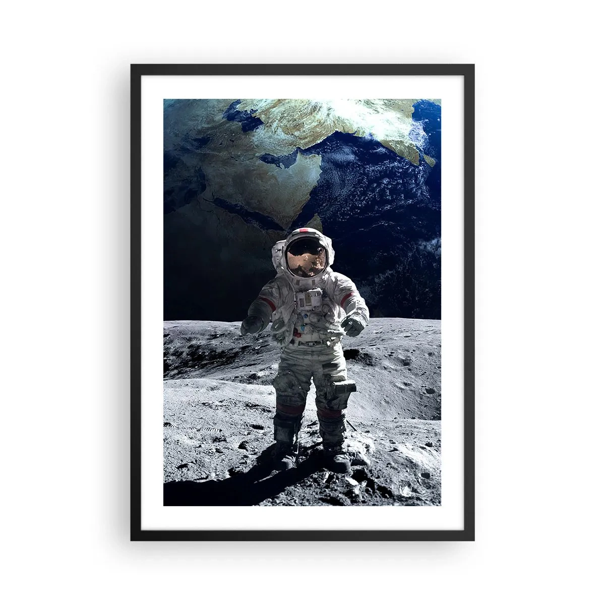 Poster in black frame - Astronaut on the surface of the moon - 50x70cm - Greetings from the Moon - Modern wall decoration for the living room and bedroom ARTTOR