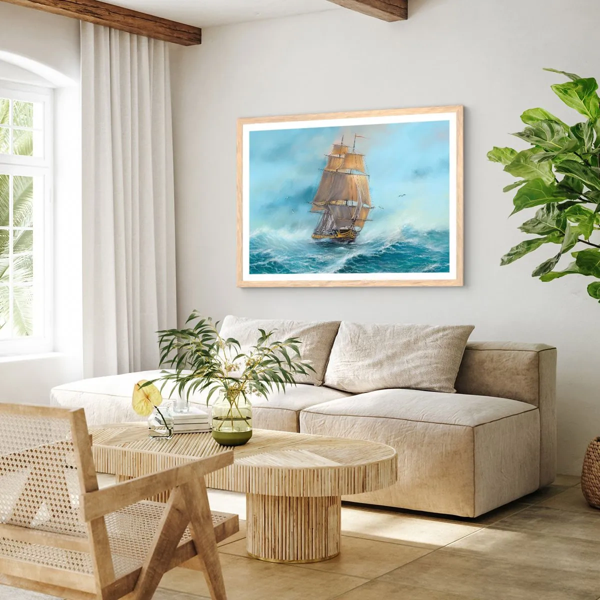 Poster in light oak frame - Gliding on the Waves - 100x70 cm