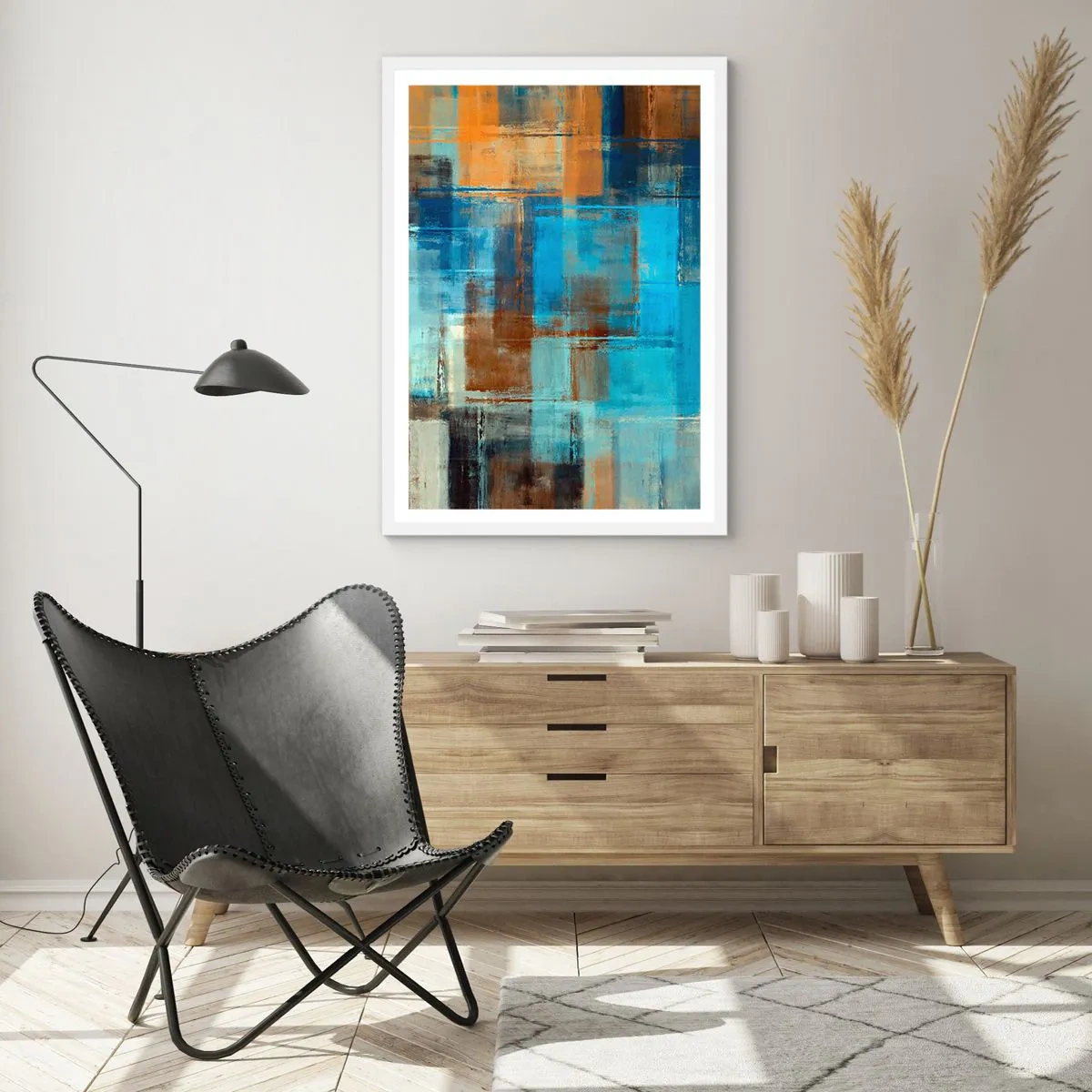 Poster in white frmae - Through Blue Curtain - 70x100 cm