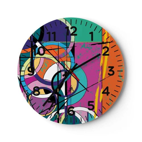 Wall clock - Clock on glass - Wheels Go Round and Round - 30x30 cm