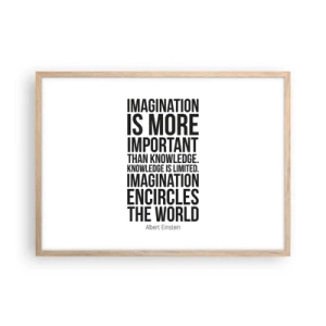 Poster in light oak frame - Einstein about Power of Imagination - 70x50 cm