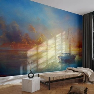 Self-Adhesive Photo Wallpaper Deluxe Sticker - In a Golden Bay - Sailboat, Landscape, Sea - 350x256 cm