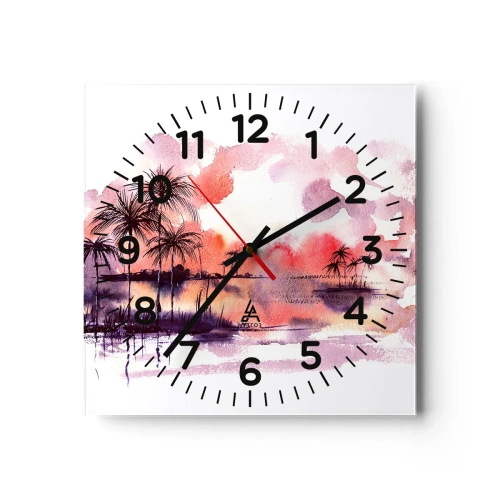 Wall clock - Clock on glass - Peace of Tropics in Red - 30x30 cm