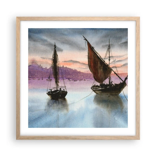 Poster in light oak frame - Evening at the Port - 50x50 cm