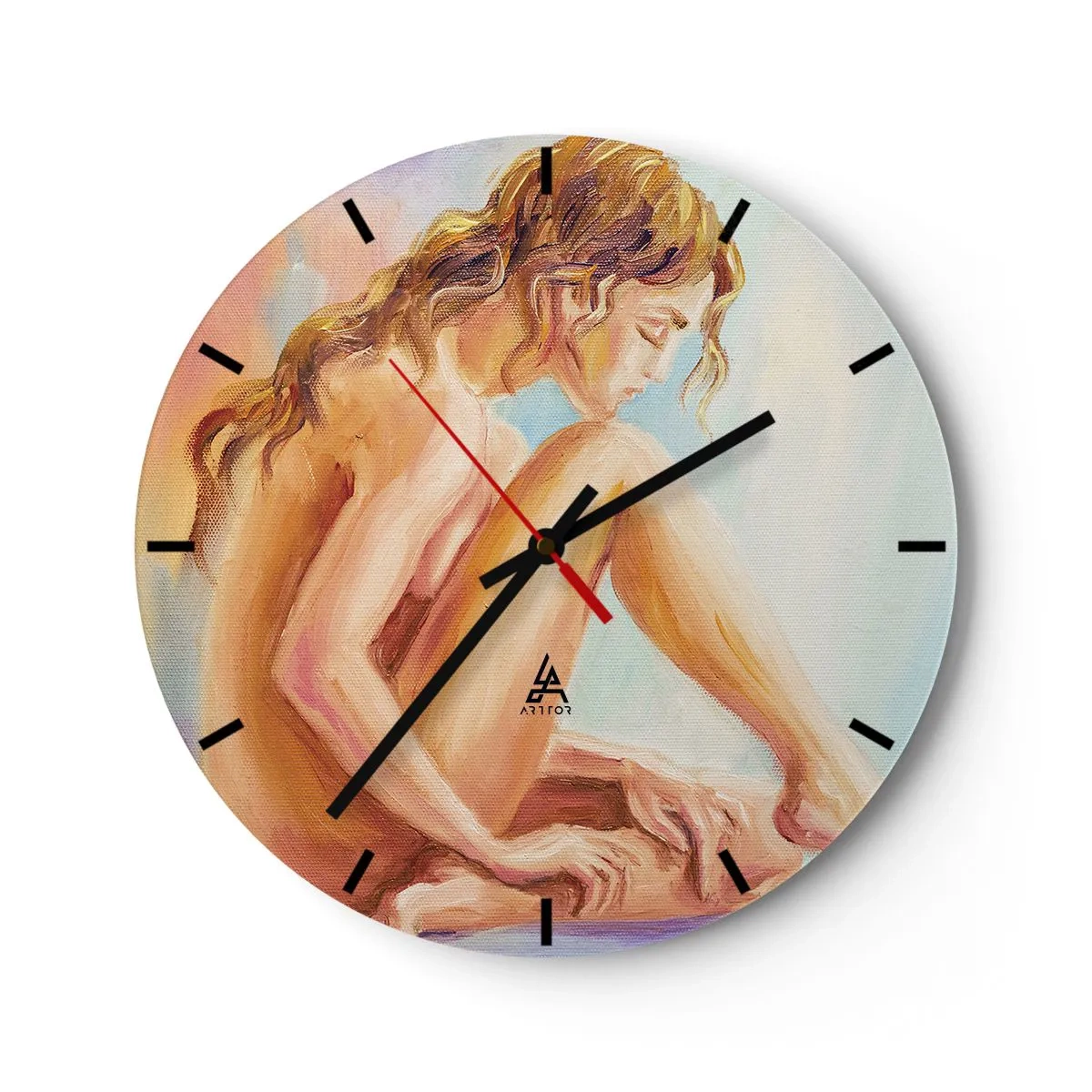 Wall clock - Clock on glass - Artistic portrait of a sitting woman - 30x30cm - Nude of Youth - Modern wall decoration for the living room, kitchen, and bedroom ARTTOR