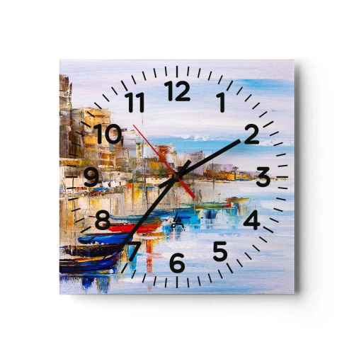 Wall clock - Clock on glass - Multicolour Town Marina - 30x30 cm