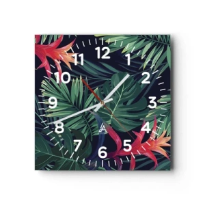 Wall clock - Clock on glass - Burn in Green - 40x40 cm
