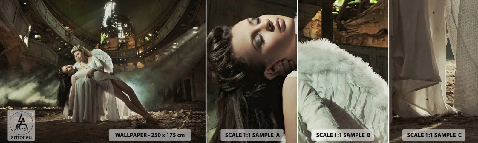 Photo Wallpaper Sample Self-Adhesive Deluxe Sticker - Spirit of Old Theatre - Woman, Angel, Piece - 100x30 cm