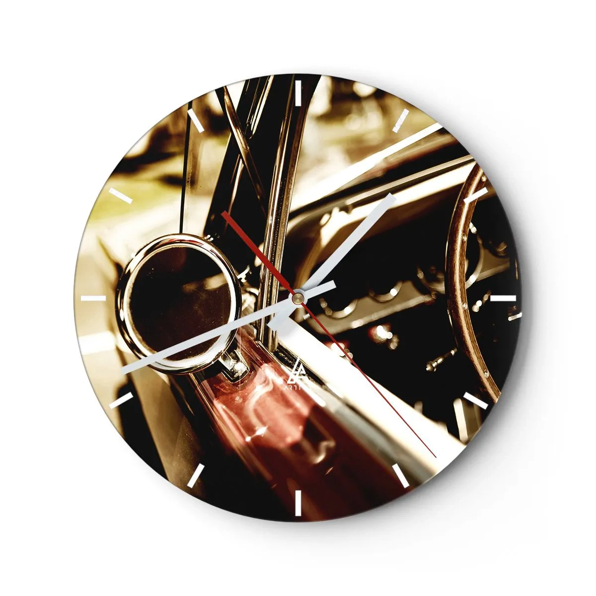 Wall clock - Clock on glass - The cockpit of a classic car in retro style - 30x30cm - Car with a Soul - Modern wall decoration for the living room, kitchen, and bedroom ARTTOR