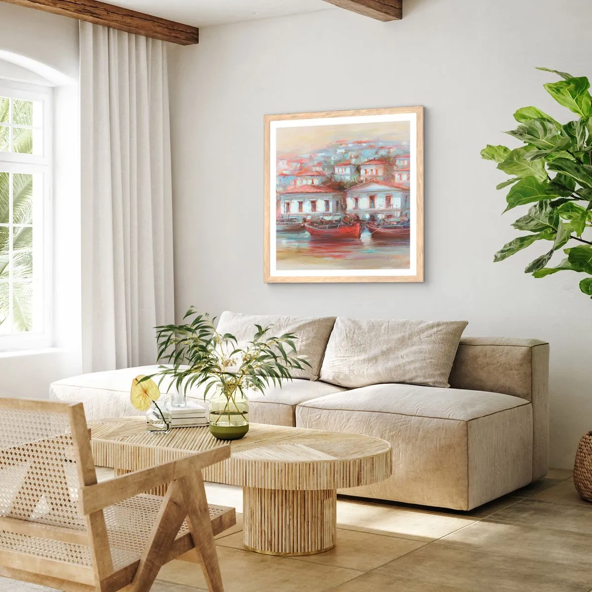 Poster in light oak frame - Happy Town - 30x30 cm