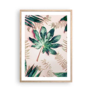 Poster in light oak frame - Study in Green on Pink Background - 50x70 cm