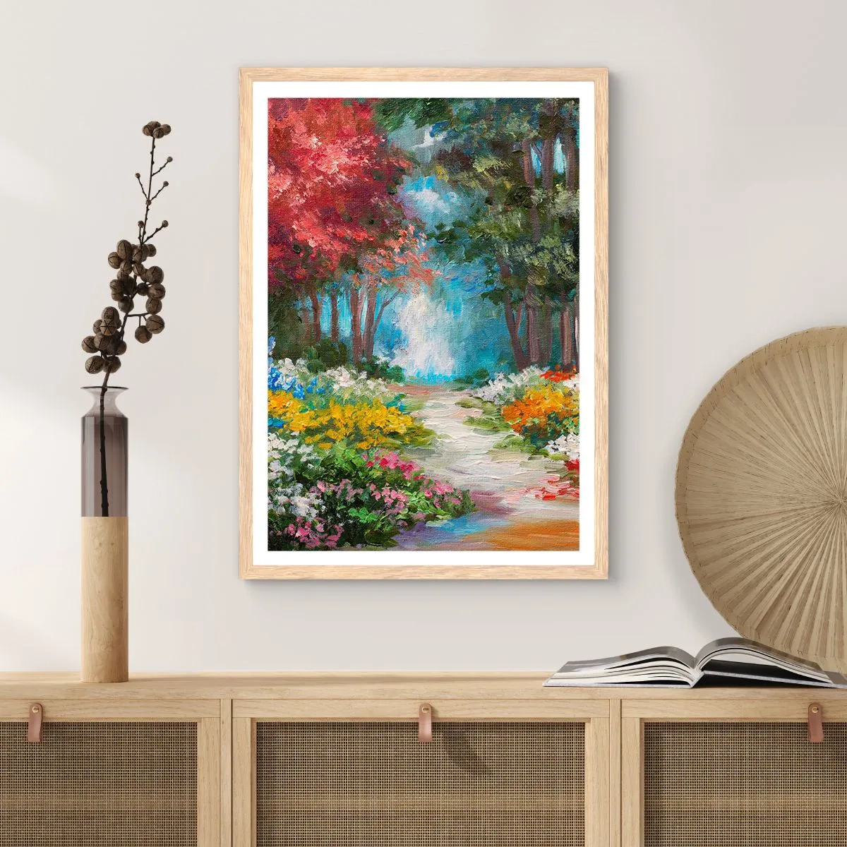 Poster in light oak frame - Wood Garden, Flowery Forest - 61x91 cm