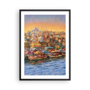 Poster in black frame - A colorful cityscape with mosques by the water - 50x70cm - Istanbul Story - Modern wall decoration for the living room and bedroom ARTTOR
