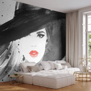Photo Wallpaper Standard Eco - Lady in Black - Woman, Woman's Face, Portrait of a Woman - 150x105 cm