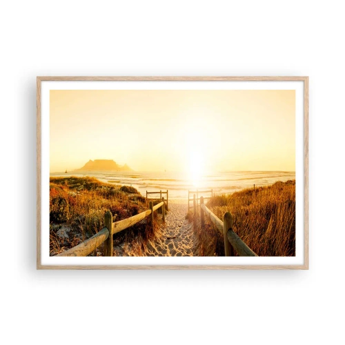 Poster in light oak frame - Through the Dune, Towards the Sun - 100x70 cm