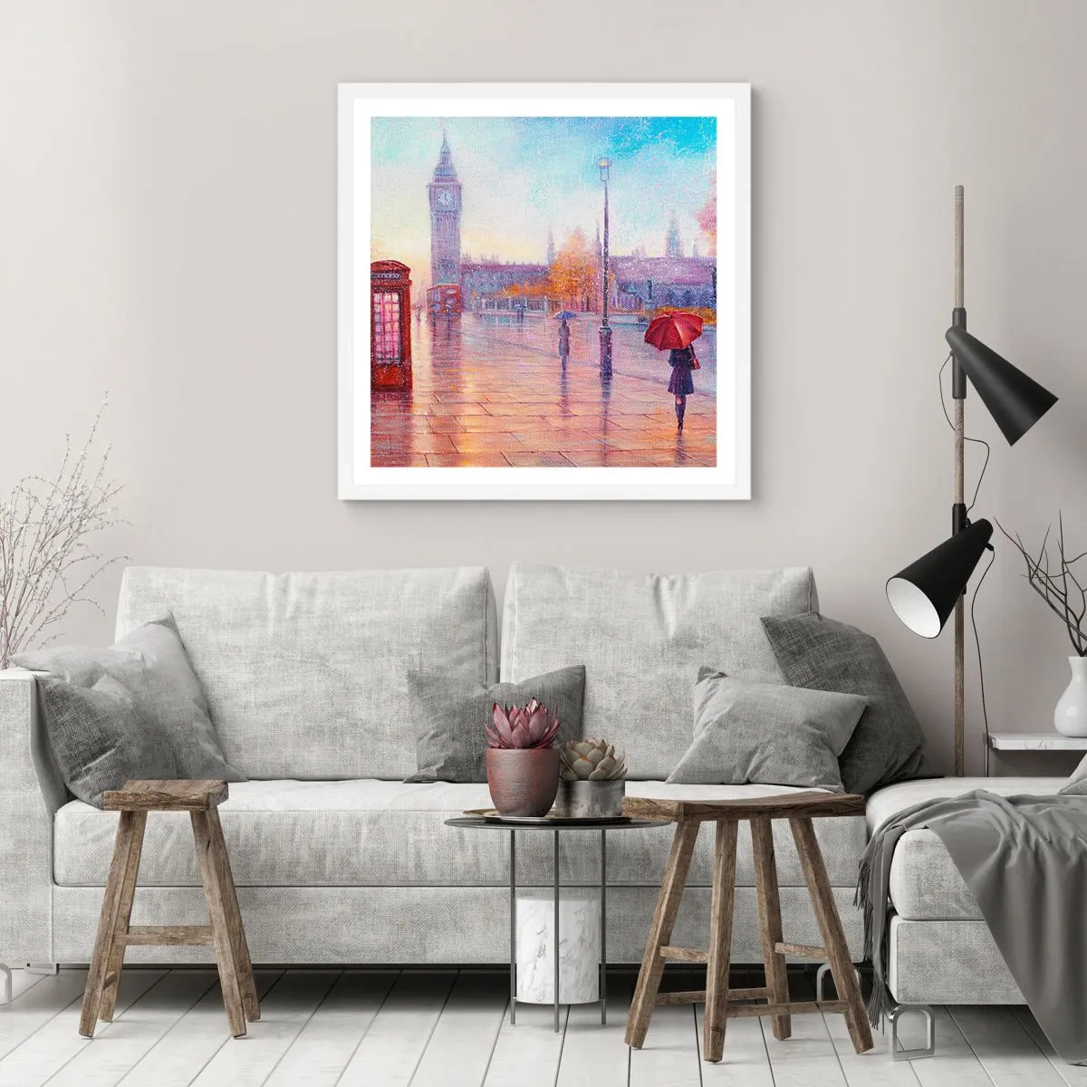 Poster in white frmae - London Autumn Day - 40x40 cm