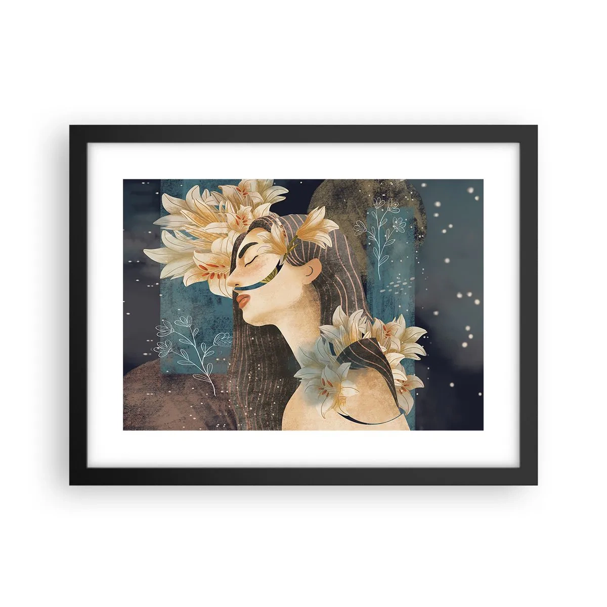 Poster in black frame - Tale of a Queen with Lillies - 40x30 cm