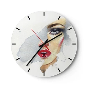 Wall clock - Clock on glass - Portrait of a woman in watercolor style on a white background - 30x30cm - Reflection in a Waterdrop - Modern wall decoration for the living room, kitchen, and bedroom ARTTOR