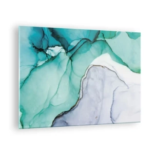 Glass picture - An abstract painting in shades of turquoise and white, with delicate cracks. - 70x50cm - Study in Turquoise - Modern wall decoration for the living room and bedroom ARTTOR