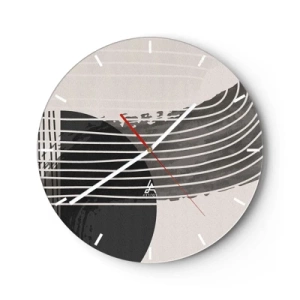 Wall clock - Clock on glass - Geometric composition with lines and semicircles in shades of gray. - 30x30cm - There and Back - Modern wall decoration for the living room, kitchen, and bedroom ARTTOR