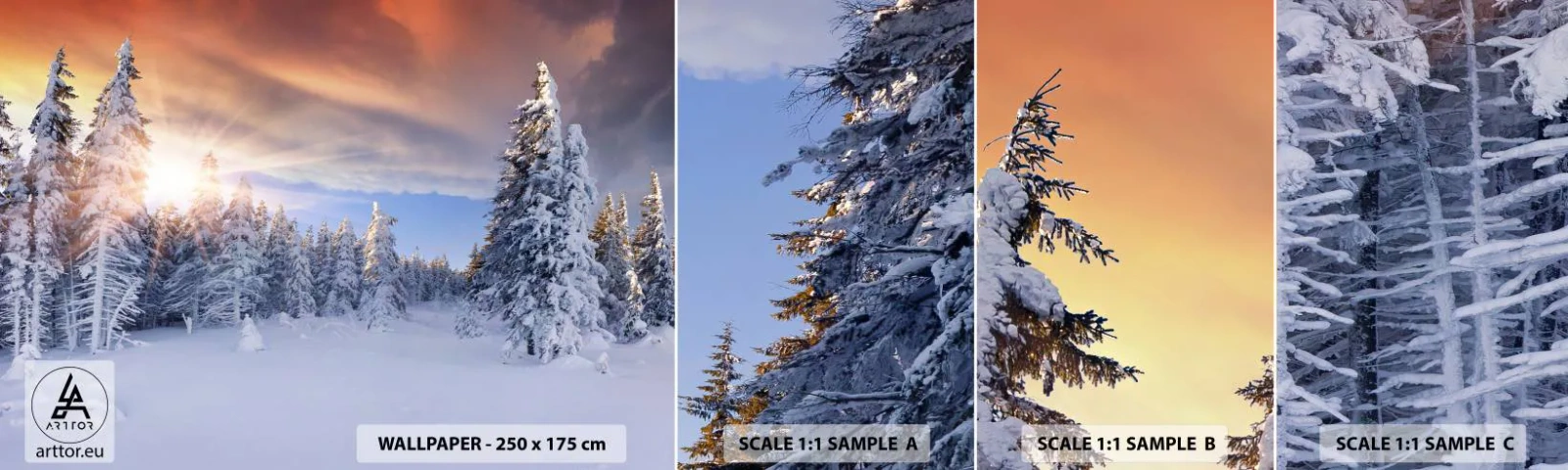 Photo Wallpaper Sample Standard Eco - Snowy Spectacle of Nature - Landscape, Forest, Winter - 100x30 cm