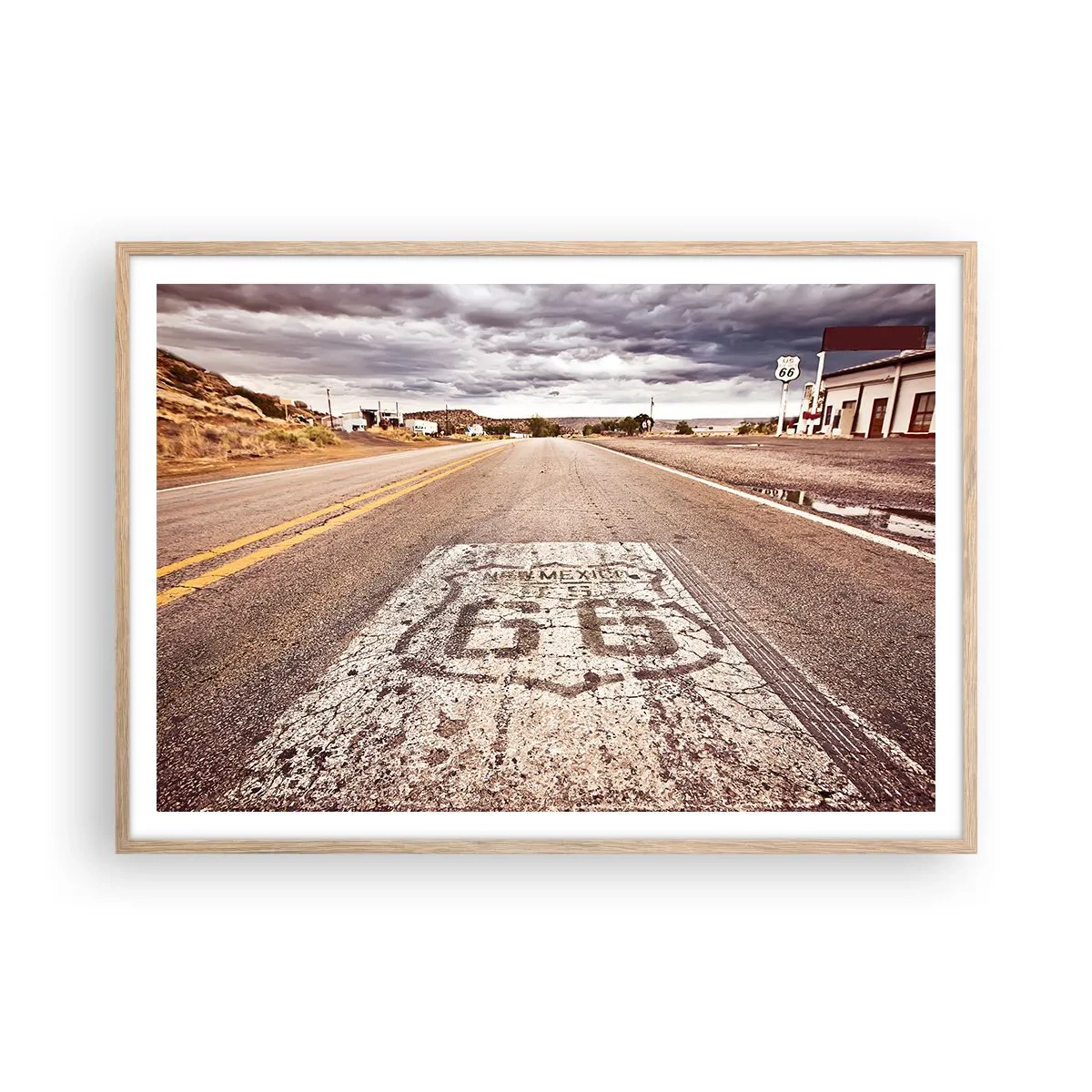 Poster in light oak frame - Mother Road - American Legend - 100x70 cm