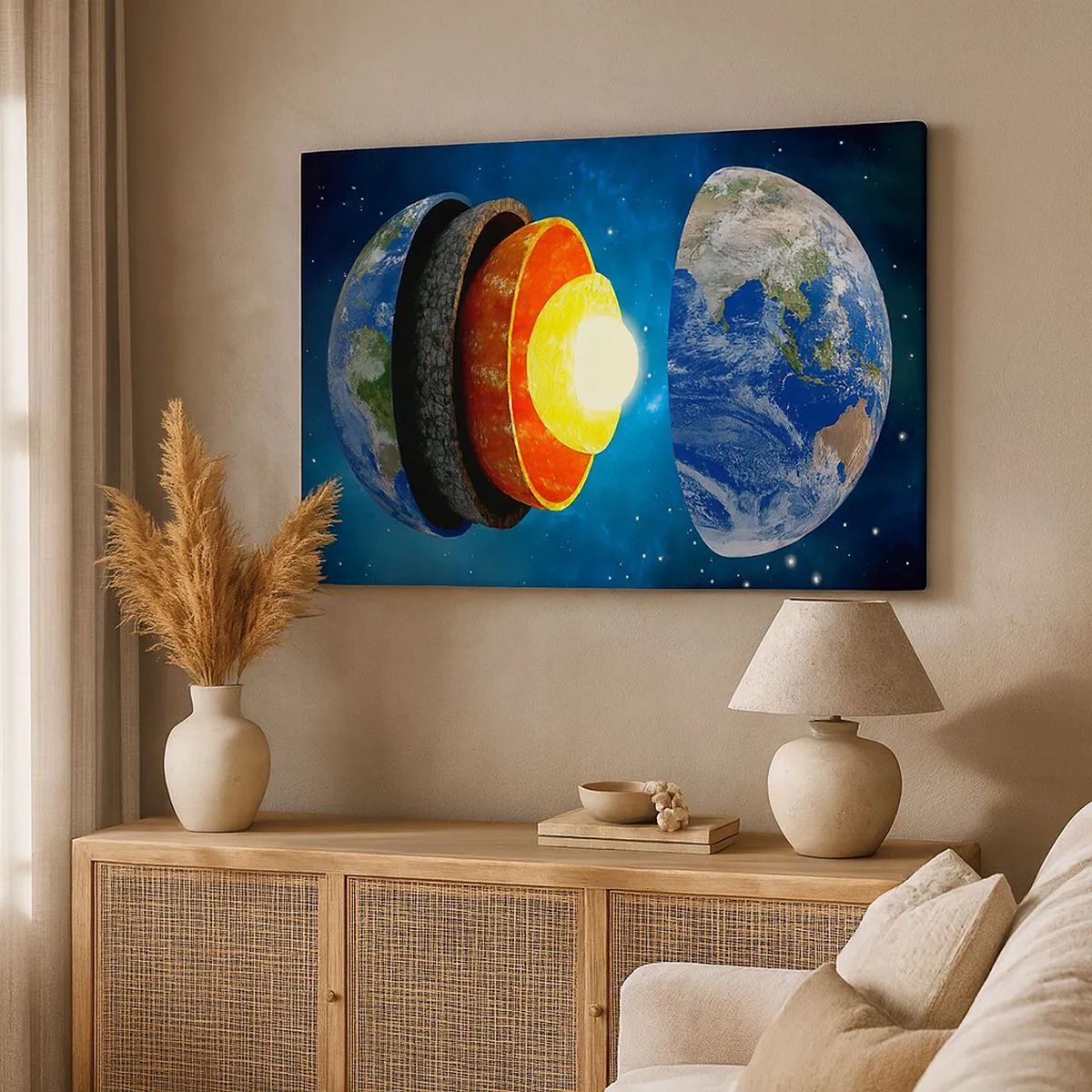 Canvas picture - A cross-section of the Earth showing its layers in space. - 70x50cm - Journey to the Interior of the Earth - Modern wall decoration for the living room and bedroom ARTTOR