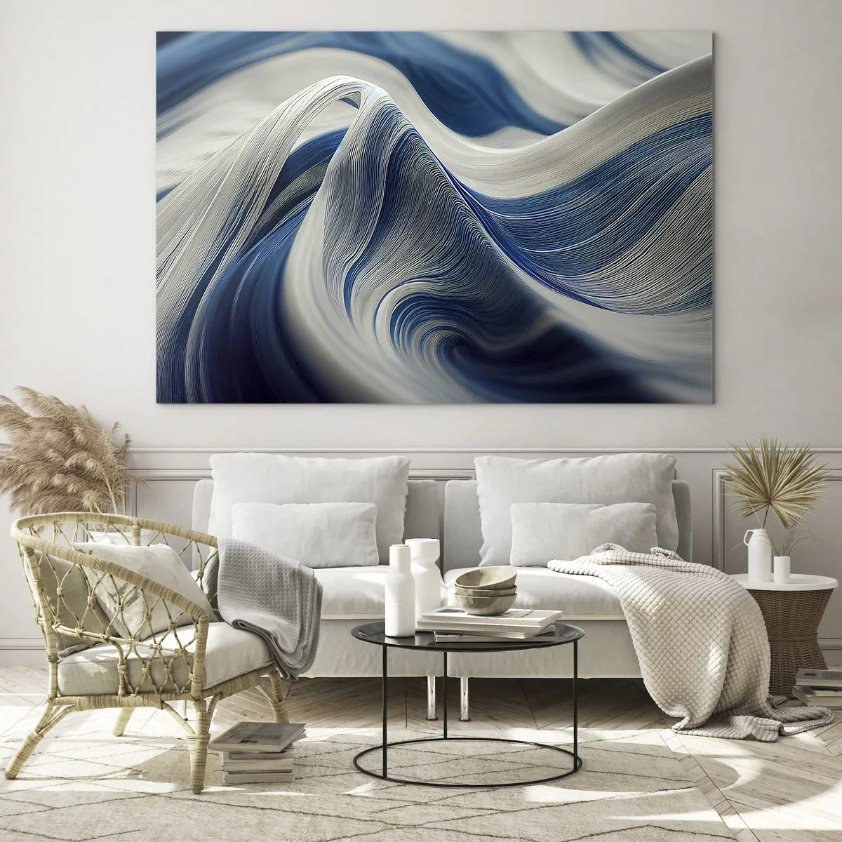 Glass picture - Fluidity of Blue and White - 100x70 cm