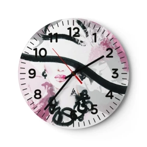 Wall clock - Clock on glass - Portrait of a Lady in Black and Pink - 40x40 cm
