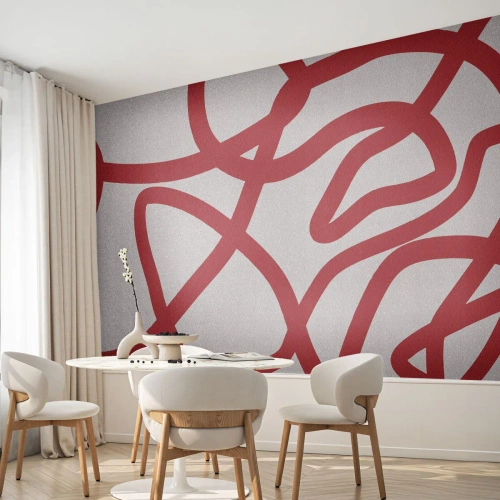 Photo Wallpaper Premium Canvas - Red on White - Minimalism, Piece, Lines - 350x256 cm