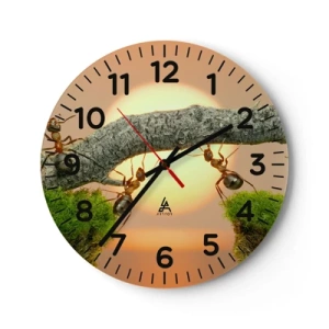 Wall clock - Clock on glass - Joyful, Mutual Work - 30x30 cm
