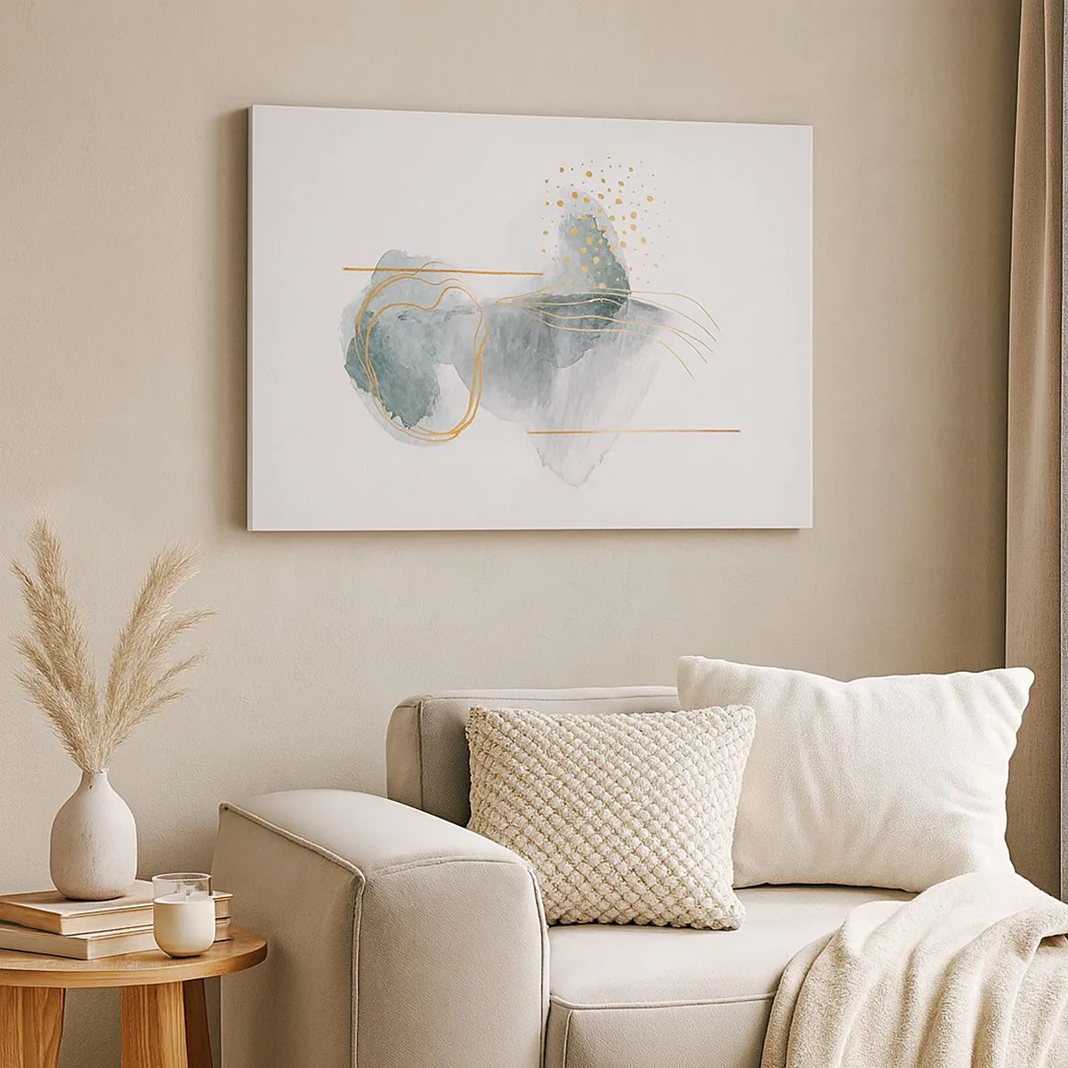 Canvas picture - An abstract composition in shades of turquoise and gold. - 70x50cm - On the Relationships of Grey and Gold - Modern wall decoration for the living room and bedroom ARTTOR