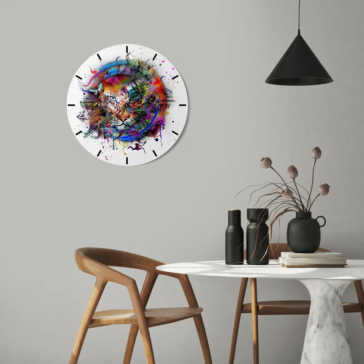 Wall clock - Clock on glass - Behind Rainbow Curtain - 40x40 cm