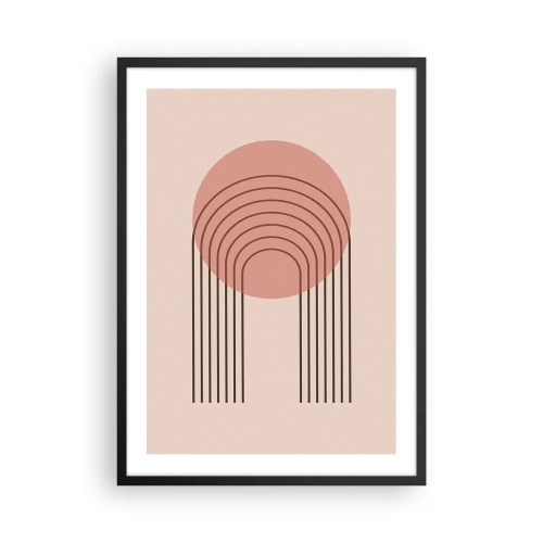 Poster in black frame - A minimalist abstraction with arcs in shades of pink and beige. - 50x70cm - Irresistible Attraction - Modern wall decoration for the living room and bedroom ARTTOR