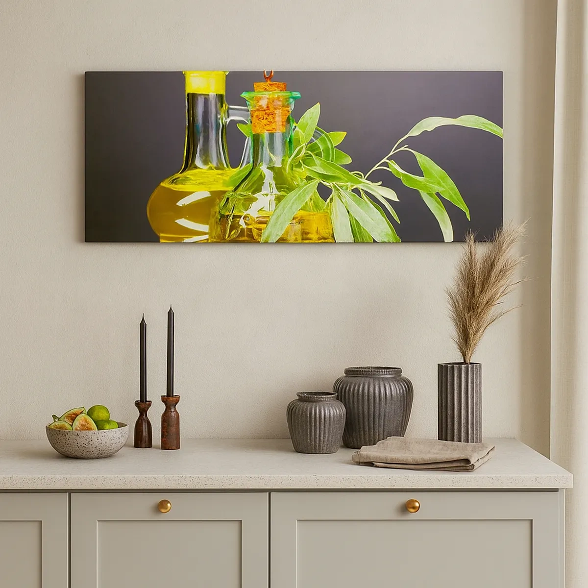 Canvas picture - Still Life with Olives and Olive Oil - 30x30 cm